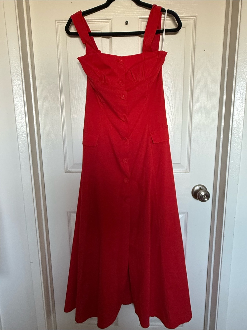 Commense Red Button-Front Midi Dress with Square Neck Small - Picture 5 of 5